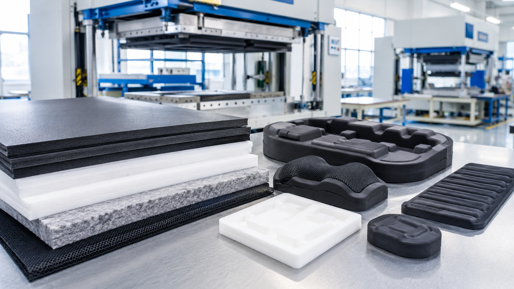 Thermoforming workshop with EVA, EPE, felt, mesh laminates and molded components